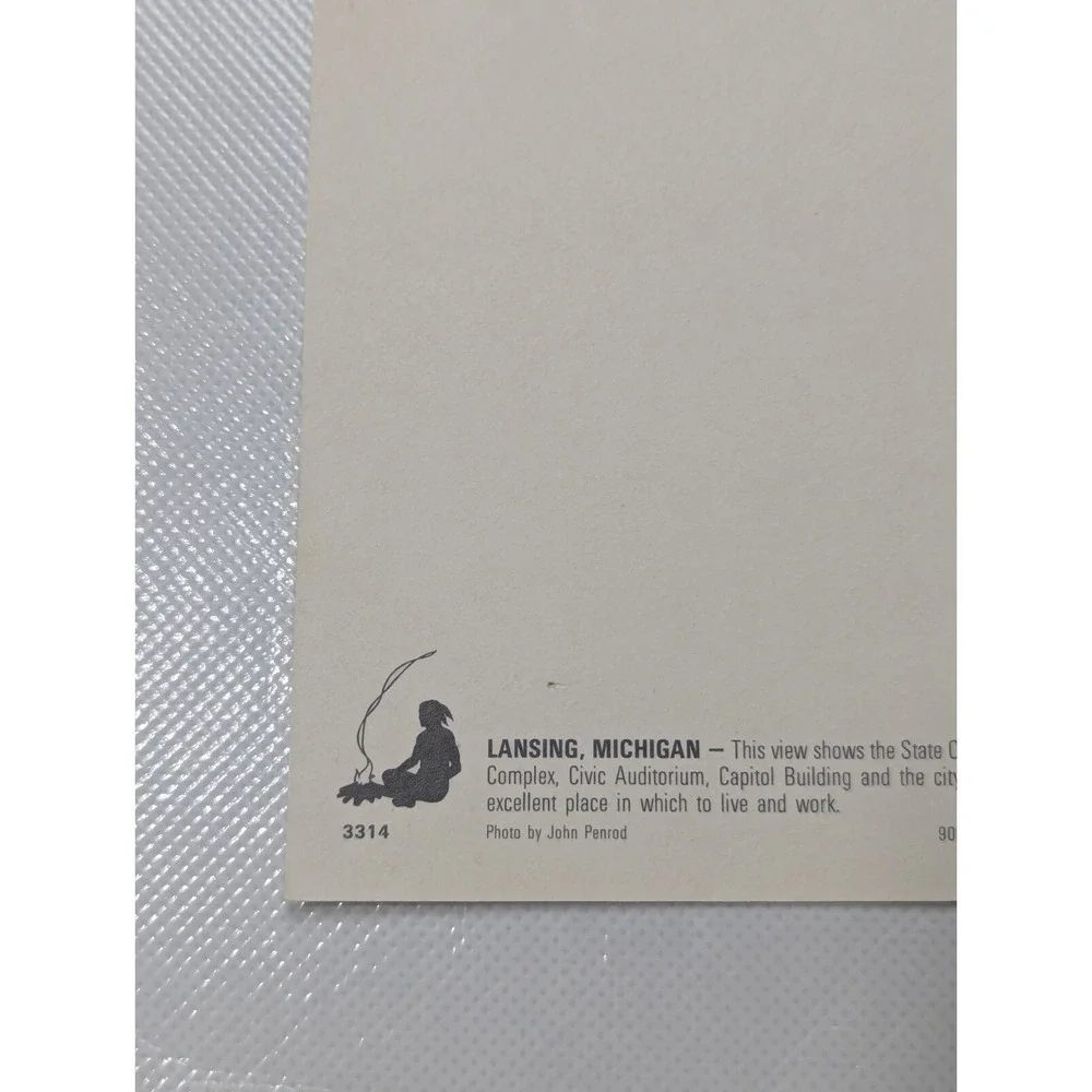c1970s Lansing, Mich. Birds Eye Downtown State Office Civic Postcard